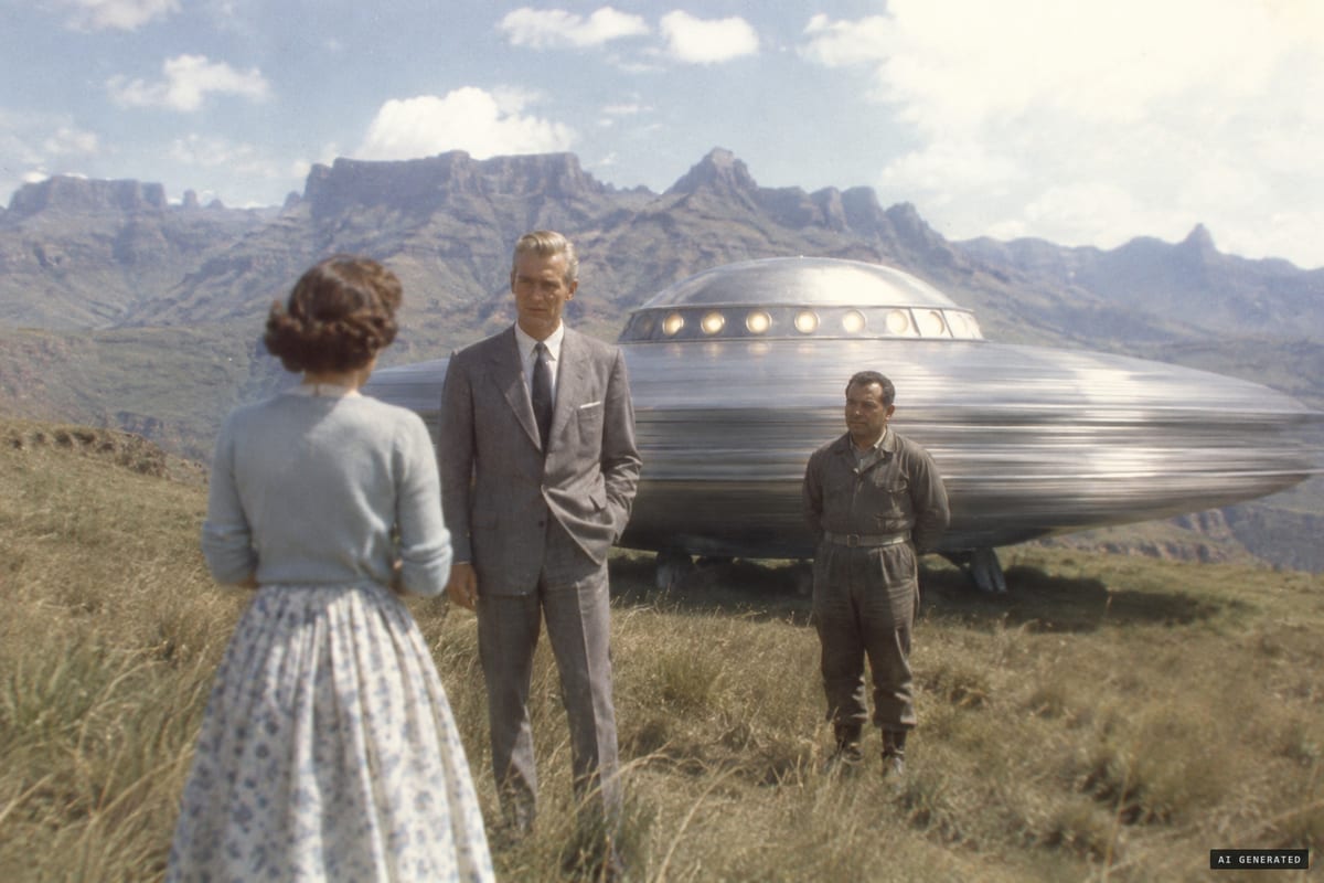 Elizabeth Klarer said that in April 1956, a 60-foot spinning disc landed on Flying Saucer Hill near Rosetta, Natal, and its pilot Akon came out to meet her.