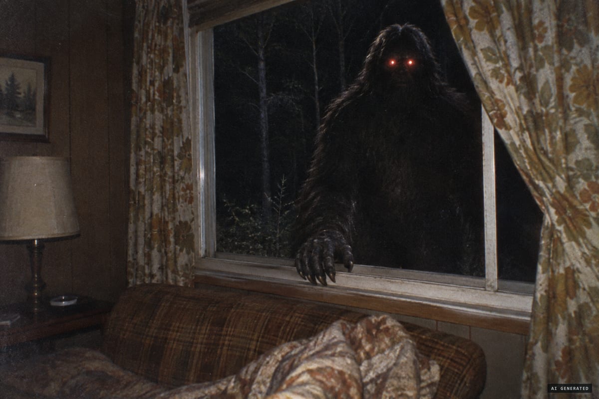 May 1, 1971, near Fouke, Arkansas: a hairy, clawed hand reaches through the Ford family's front window while red eyes glow outside in the dark.