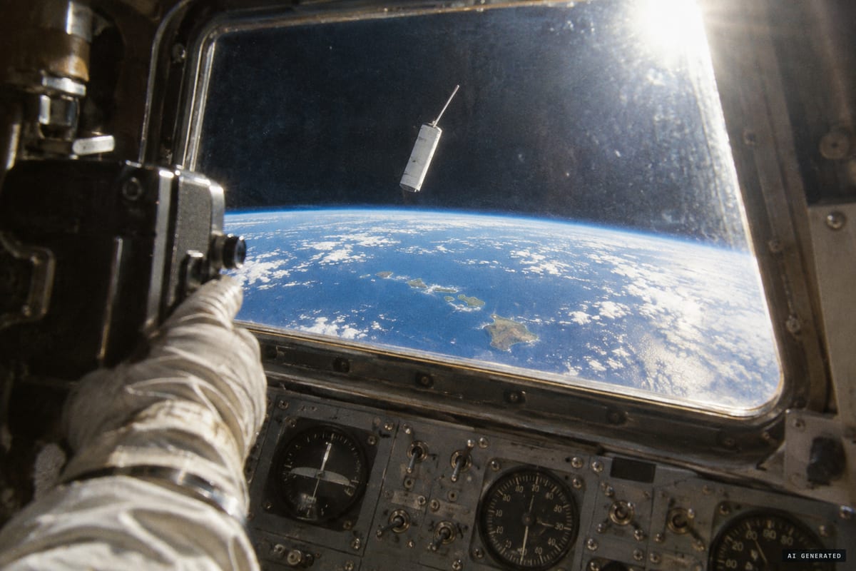 4 June 1965, Gemini 4 over Hawaii: James McDivitt reports a white cylinder with a protruding pole approaching the capsule, seen for about 30 seconds before it was lost in the sun glare.