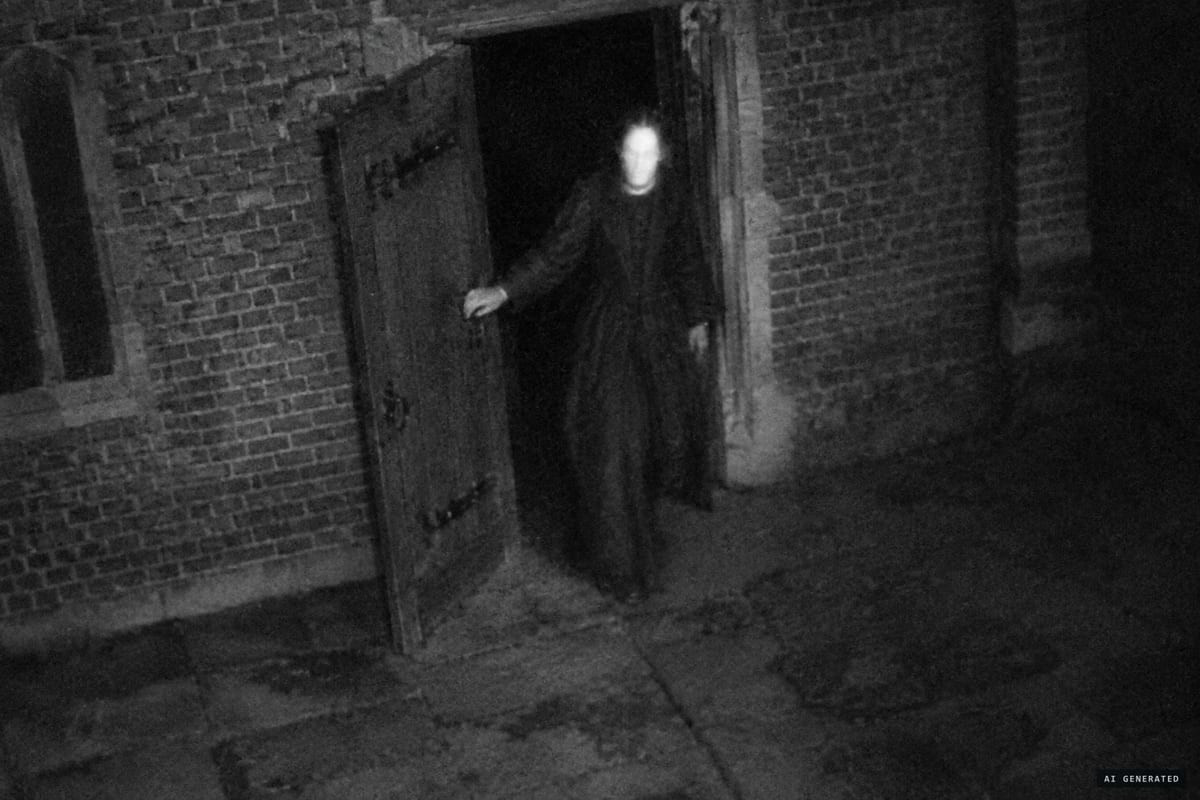 Hampton Court Palace, October 2003: the palace's CCTV records a robed figure with an unnaturally white face opening a fire door near Clock Court.