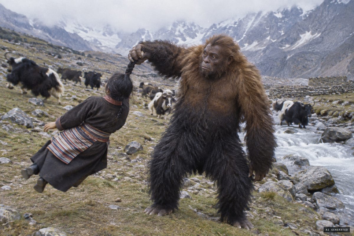 Machermo, Khumbu, Nepal, 11 July 1974: Lhakpa Domani Sherpa reported that a thickset, hairy creature grabbed her by the hair and threw her into a creek before it attacked her yaks.