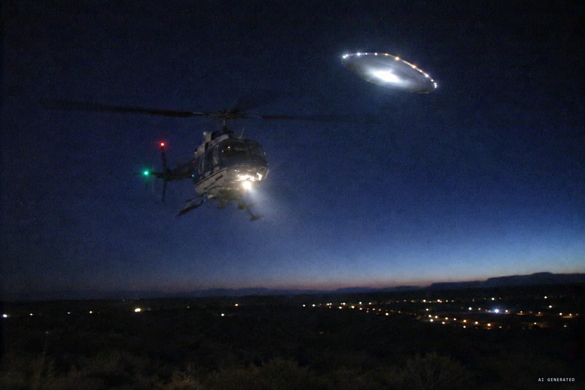 Pretoria, 28 August 1996: a police helicopter piloted by Supt Fred Viljoen chases a silent, pulsating white disc toward Cullinan before dawn.