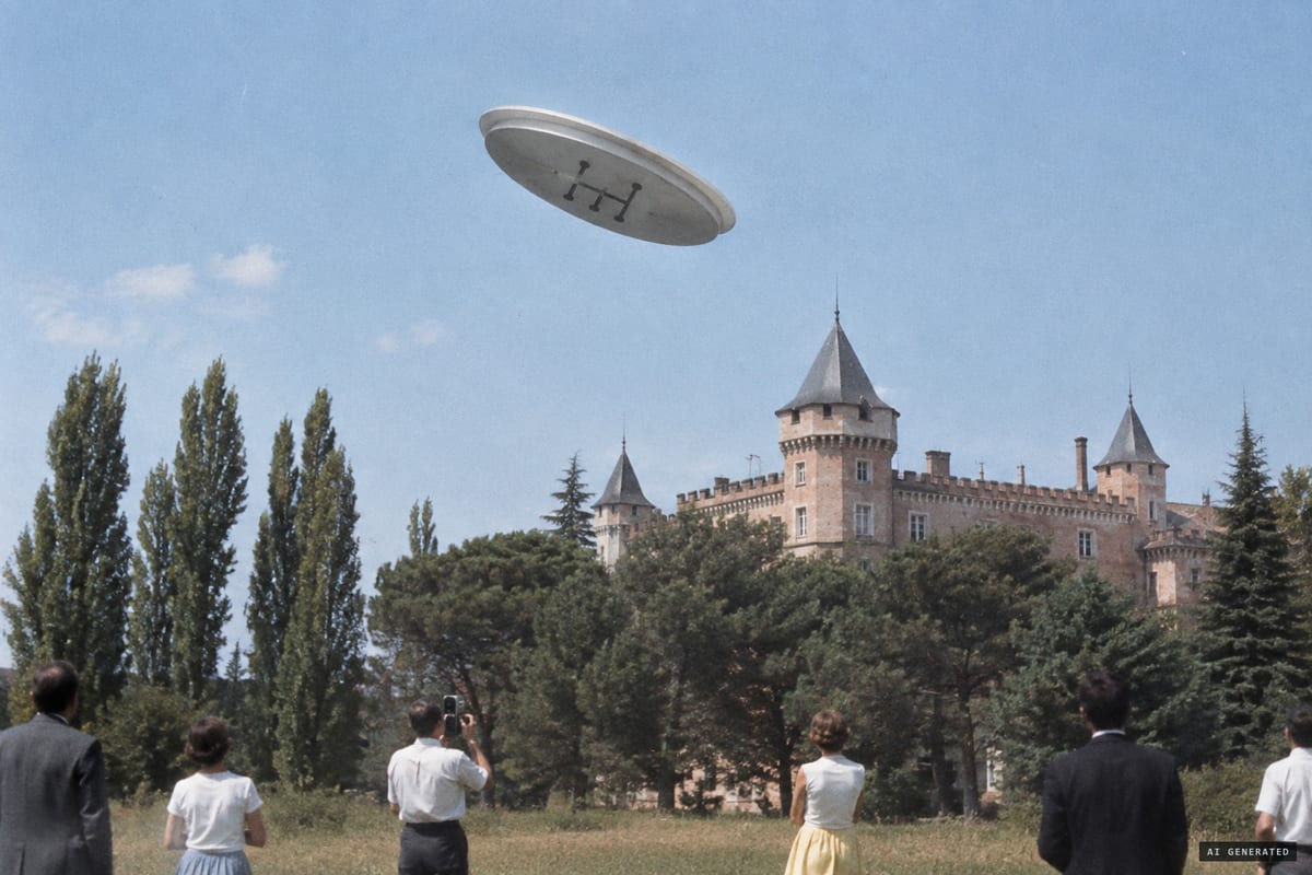 San José de Valderas, near Madrid, 1 June 1967: witnesses reported that a whitish disc about 12 to 13 metres across, with a six-armed 'h' sign on its underside, swayed at treetop height for about a quarter of an hour before it left toward the Extremadura road.