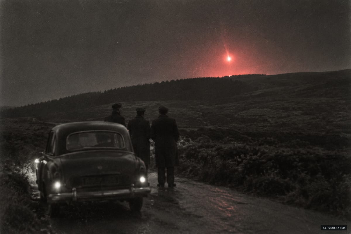 Silpho Moor, North Yorkshire, November 1957: three men in a stalled car watch a glowing red light come down beyond the brow of the moor.