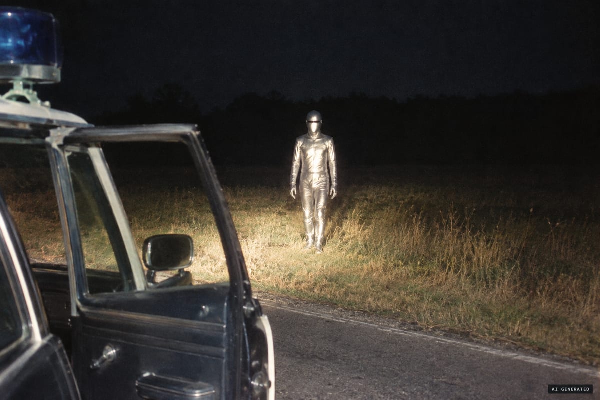 Falkville, Alabama, October 17, 1973: the police chief reported that a figure in a silvery suit moved toward his patrol car like a robot, during the peak of the 1973 UFO wave.