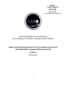 Cover page of the AARO Historical Record Report, Volume 1 (February 2024)