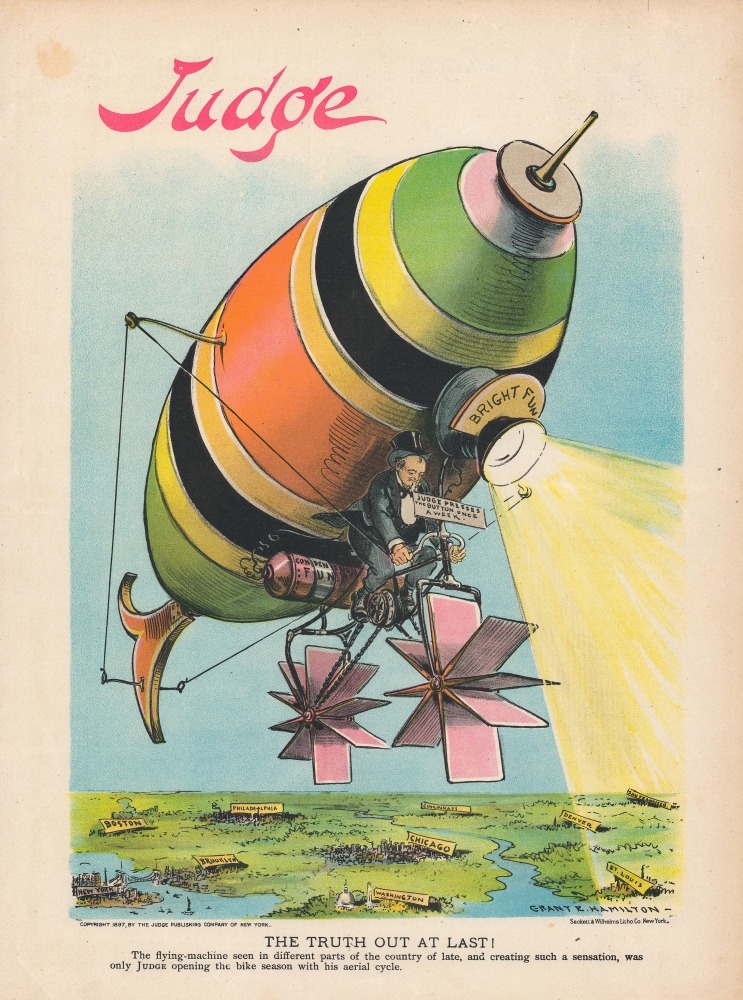 Judge magazine cartoon of May 15, 1897 by Grant E. Hamilton satirising the airship wave. Contemporary context only, not related to Alexander Hamilton