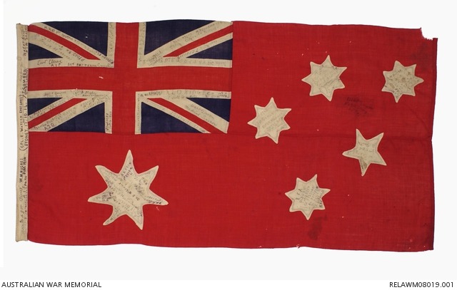 Australian red ensign carried on the retreat from Mons by Cpl Edward Dawson Watson, East Lancashire Regiment