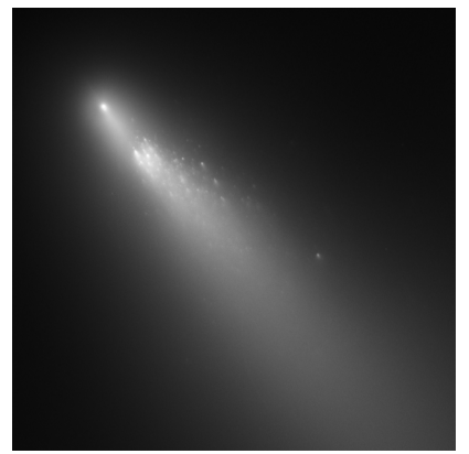 Comet Schwassmann-Wachmann 3 breaking apart in 2006, shown for comparison.