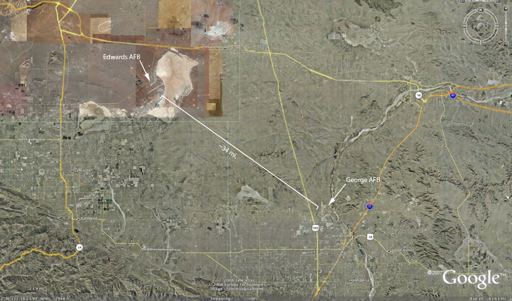 Regional map of the Edwards AFB 1965 incident area