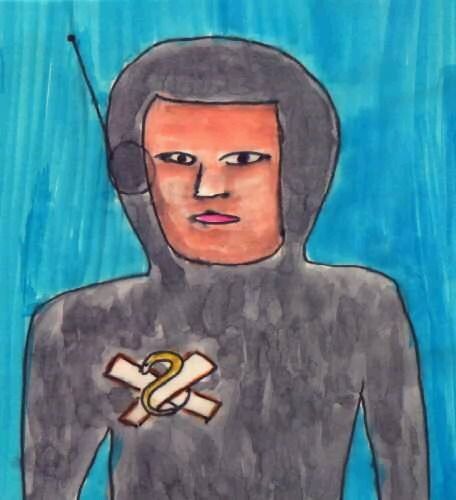 Iris Cárdenas's drawing of a being wearing the serpent emblem