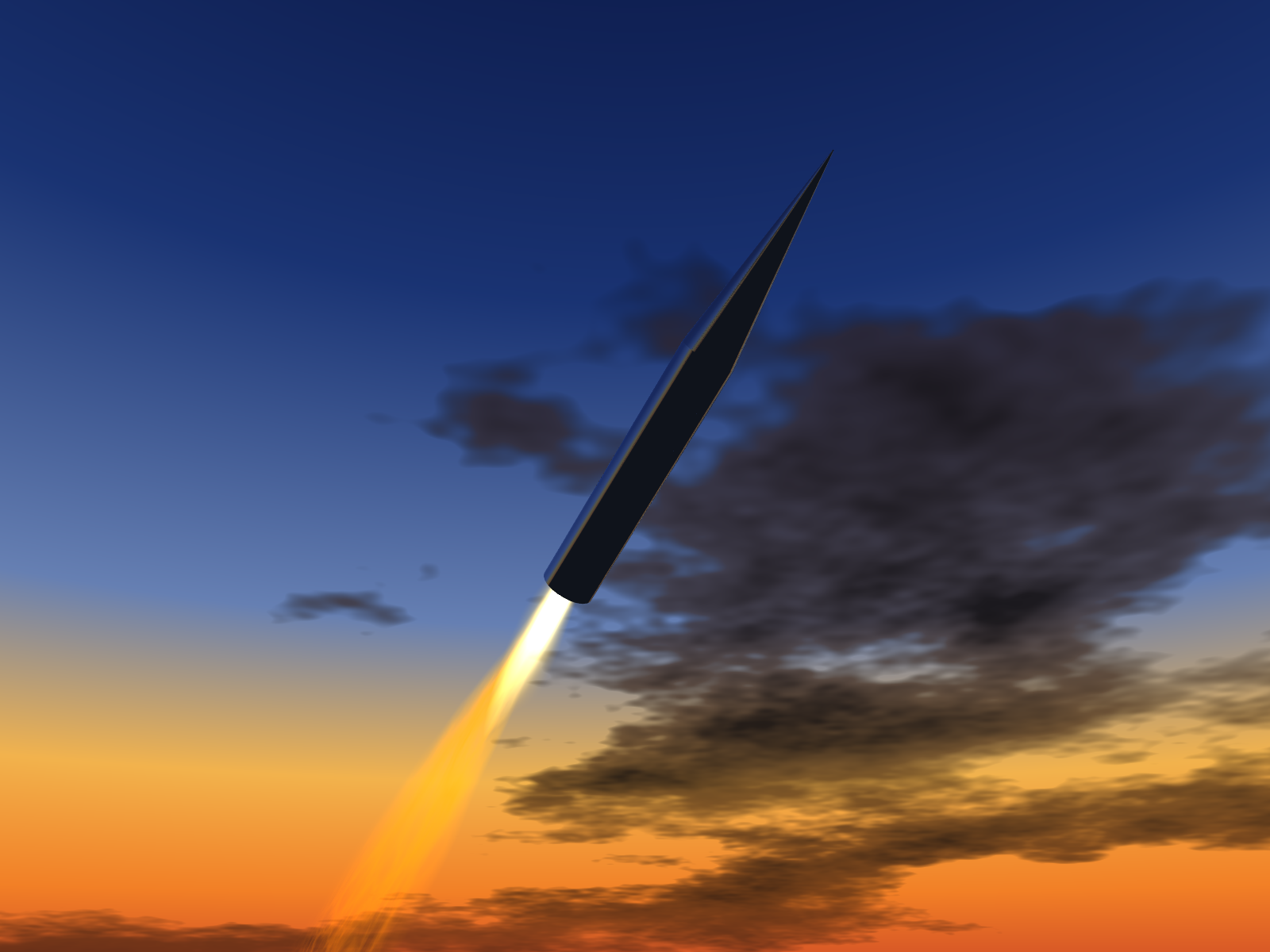 Modern artist's impression of a ghost rocket at dawn, not evidence.