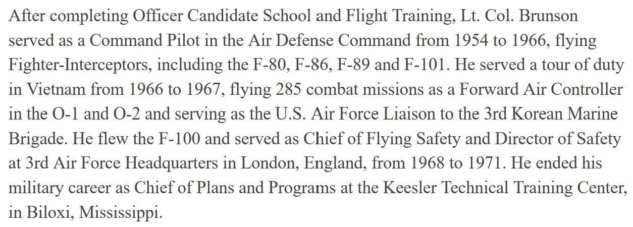 Ted Brunson's military record, from his obituary