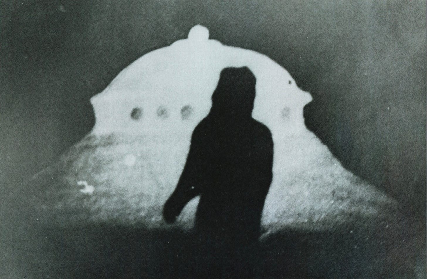 Figure identified by Howard Menger as a Venusian Man, photographed August 2, 1956
