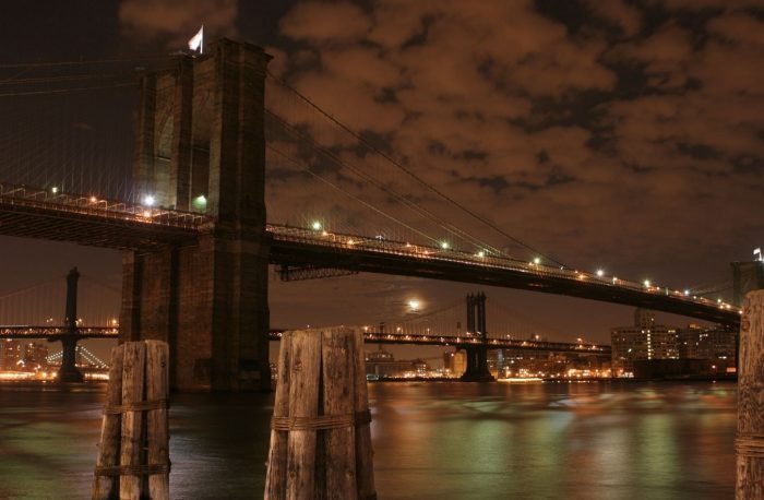 Stock view of the Brooklyn Bridge and pier area