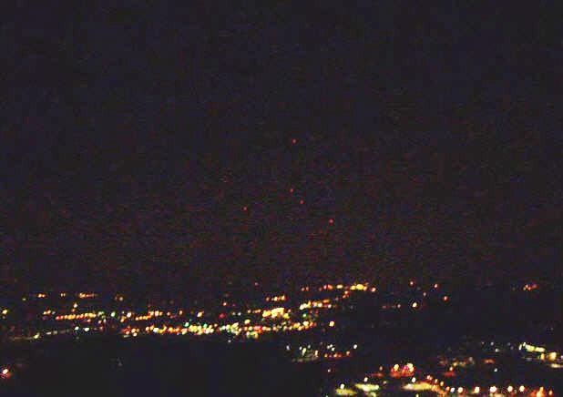 Five red lights over Morristown, NJ and surrounding towns, photographed from Morris Plains at about 8:30 pm on January 5, 2009.