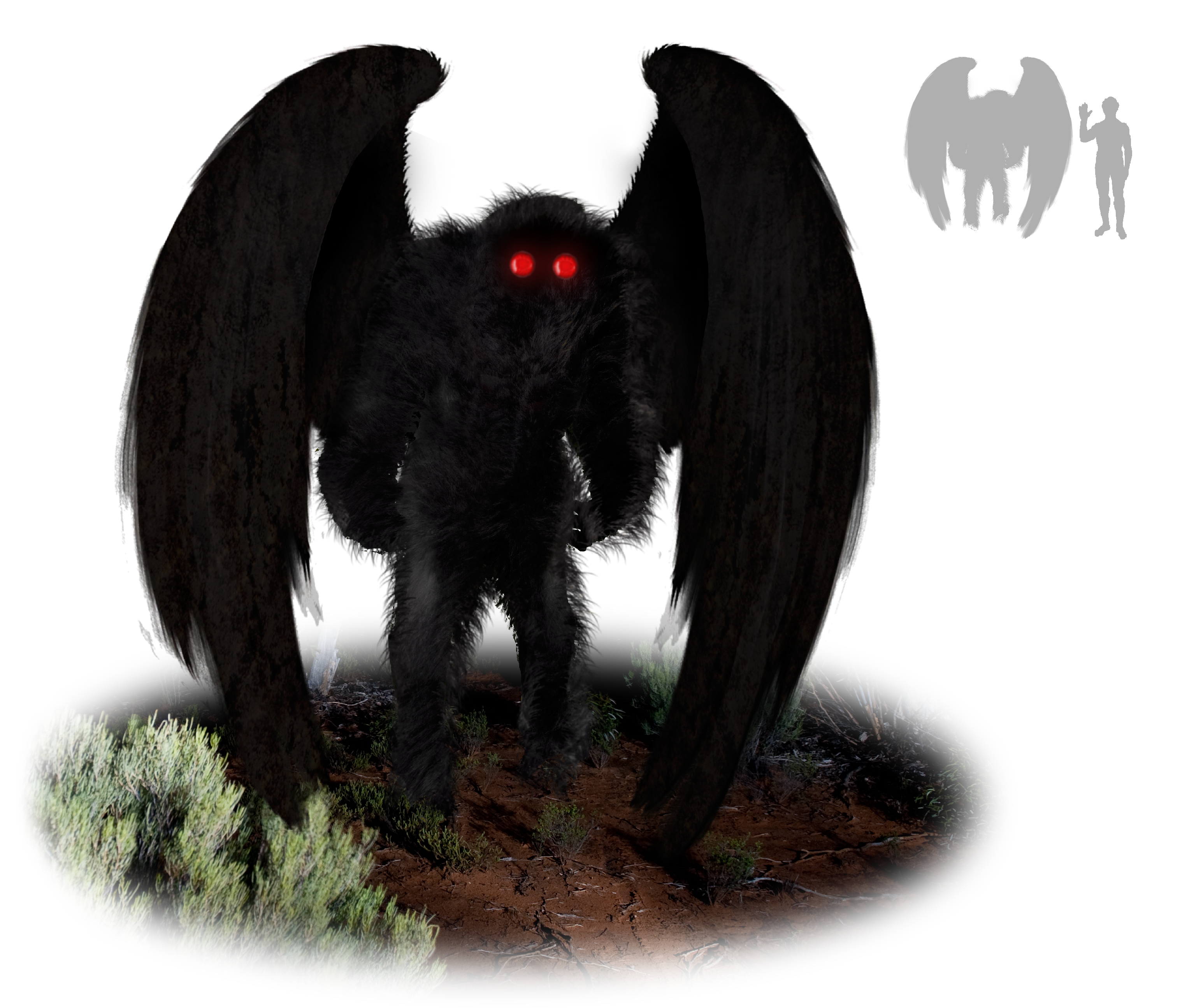 Modern artist's impression of Mothman. Artwork, not evidence.