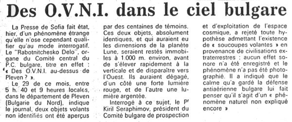 Le Méridional, 31 December 1978, page 16: "U.F.O's in the sky of Bulgaria".