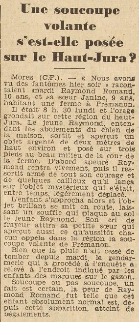 Le Bien Public clipping: "Did a flying saucer land in the Upper Jura?"