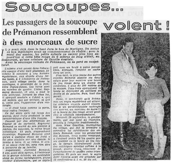Le Progrès clipping: "Saucer... fly! Passengers look like sugar lumps"