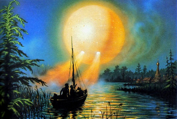 Modern artist's rendering of the object over Lake Robozero (not a photograph of the event)