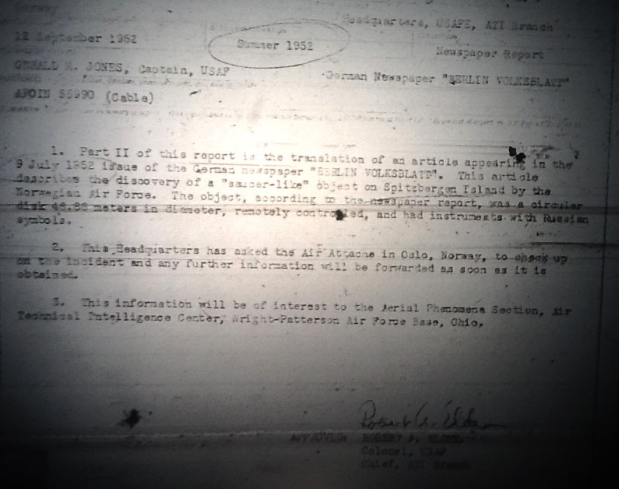 Another Air Force document from the Blue Book file showing interest in the case.