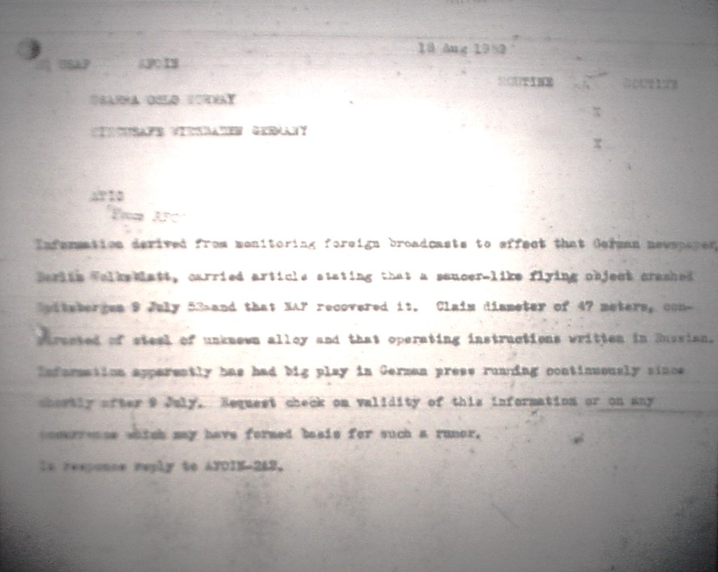Document from the Blue Book file giving the basics of the case.