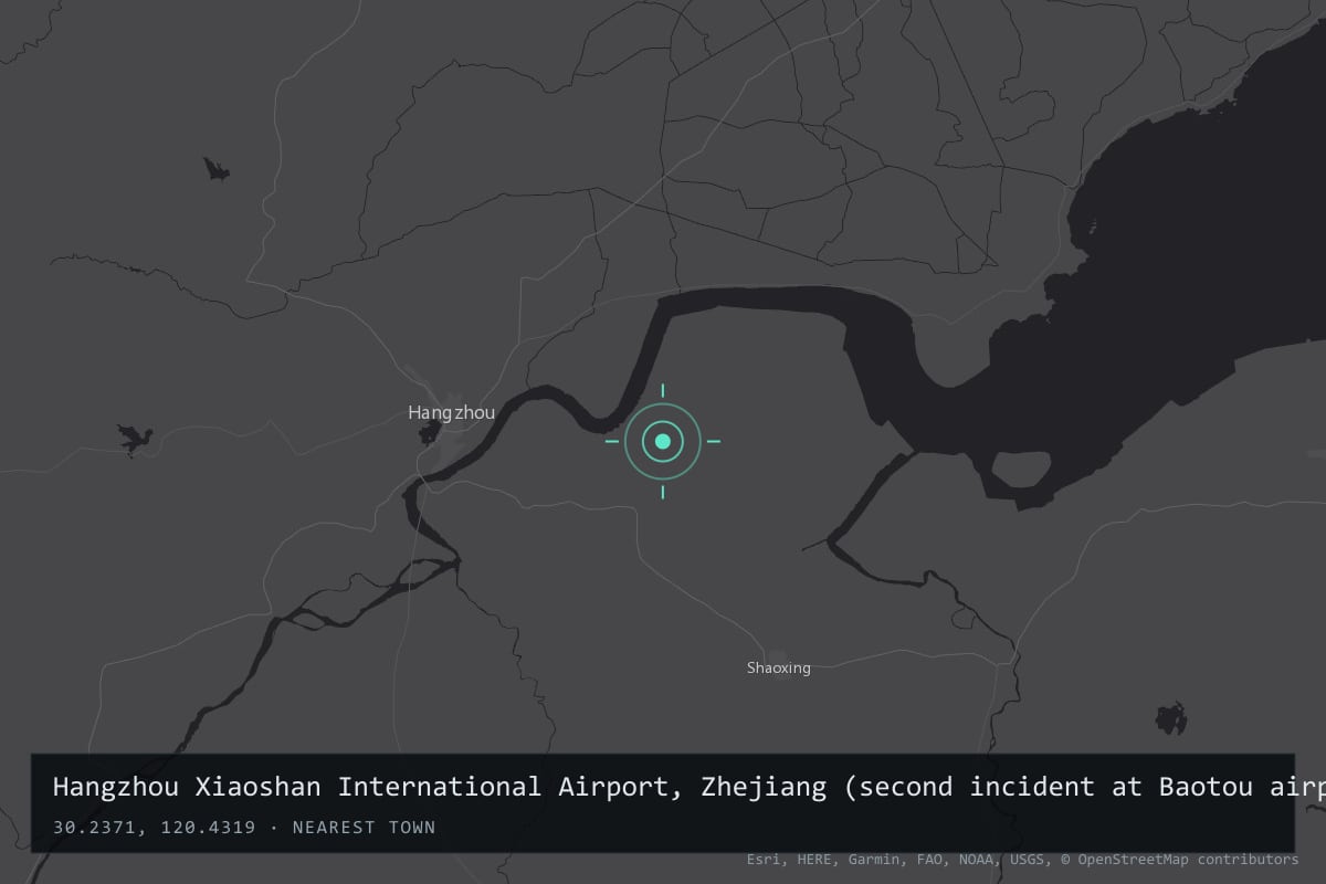 Where it happened: Hangzhou Xiaoshan International Airport, Zhejiang (second incident at Baotou airport, Inner Mongolia), China