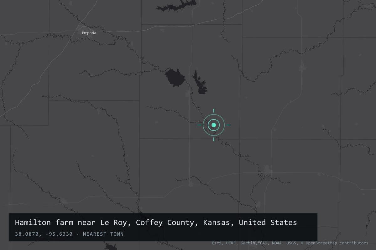 Where it happened: Hamilton farm near Le Roy, Coffey County, Kansas, United States