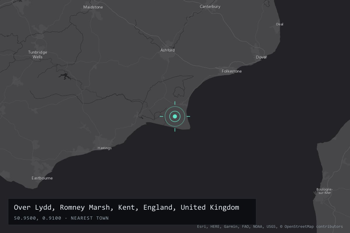 Where it happened: Over Lydd, Romney Marsh, Kent, England, United Kingdom