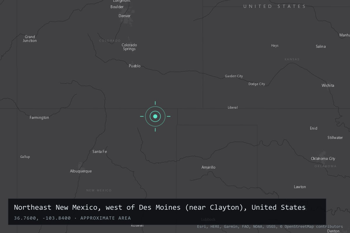 Where it happened: Northeast New Mexico, west of Des Moines (near Clayton), United States