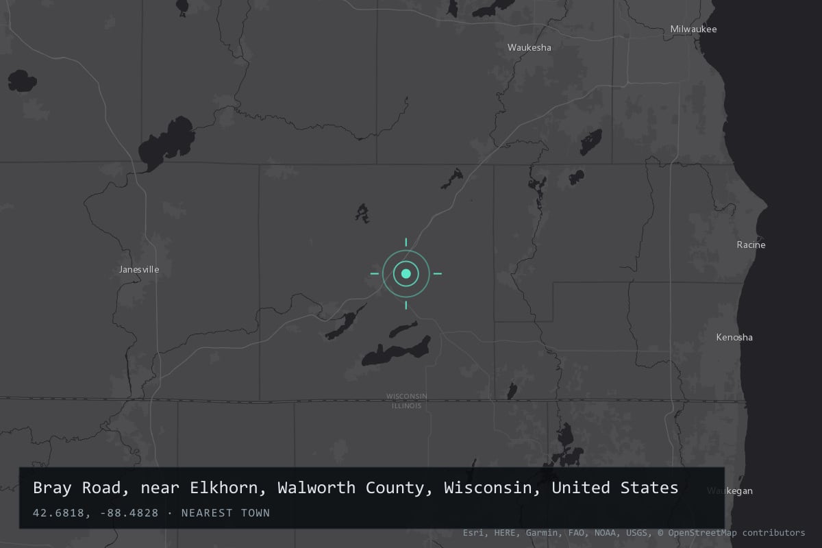 Where it happened: Bray Road, near Elkhorn, Walworth County, Wisconsin, United States