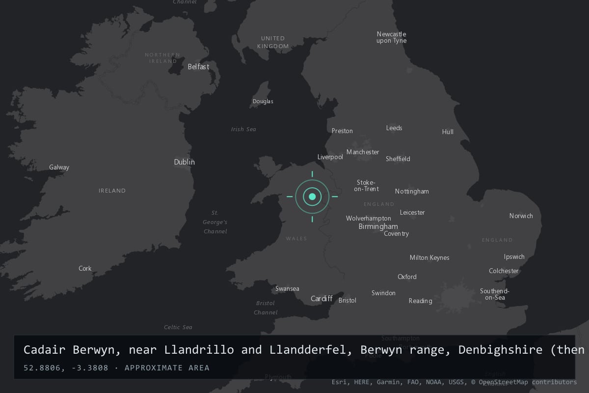 Where it happened: Cadair Berwyn, near Llandrillo and Llandderfel, Berwyn range, Denbighshire (then Merionethshire), North Wales, United Kingdom