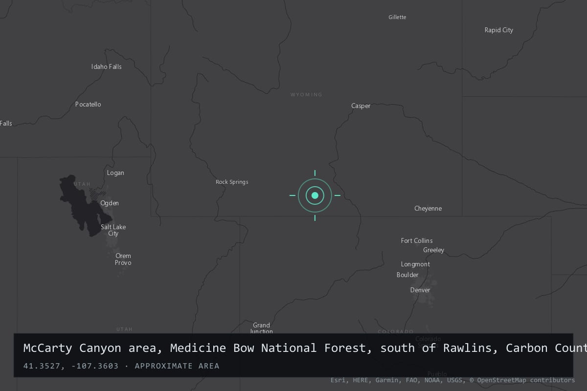 Where it happened: McCarty Canyon area, Medicine Bow National Forest, south of Rawlins, Carbon County, Wyoming, United States