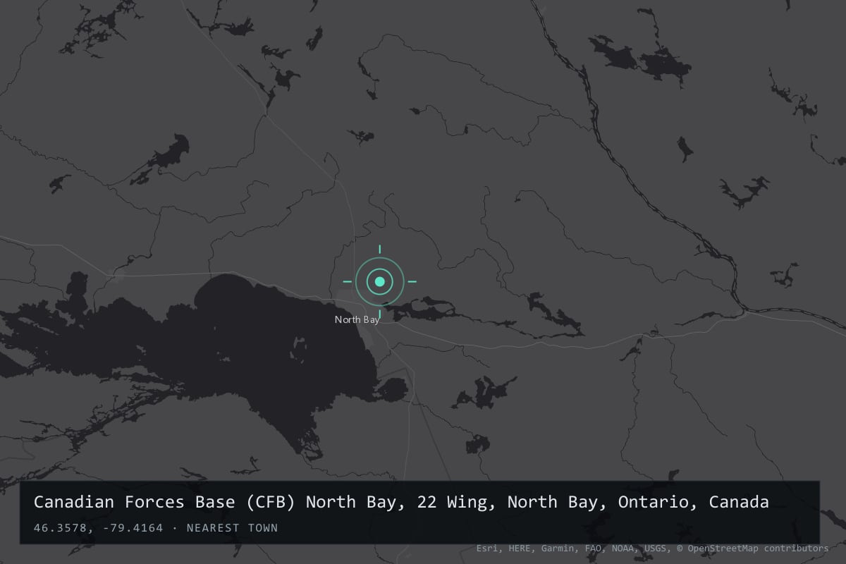 Where it happened: Canadian Forces Base (CFB) North Bay, 22 Wing, North Bay, Ontario, Canada