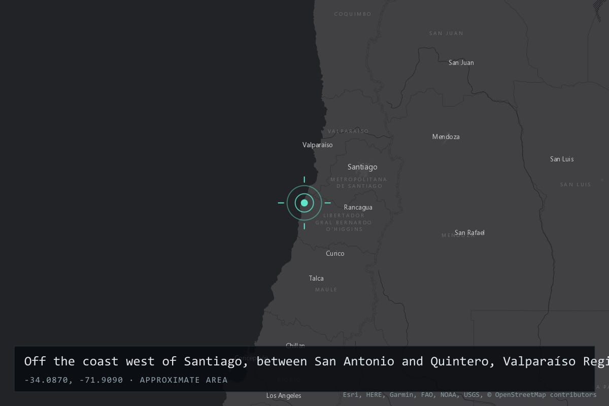 Where it happened: Off the coast west of Santiago, between San Antonio and Quintero, Valparaíso Region, Chile