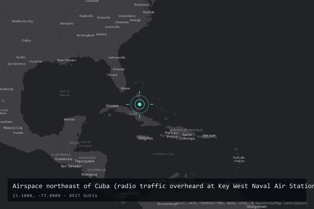Where it happened: Airspace northeast of Cuba (radio traffic overheard at Key West Naval Air Station, Florida), Cuba