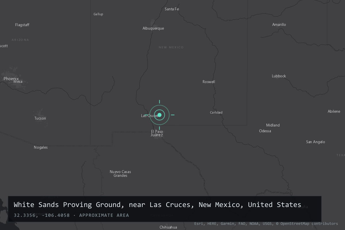Where it happened: White Sands Proving Ground, near Las Cruces, New Mexico, United States