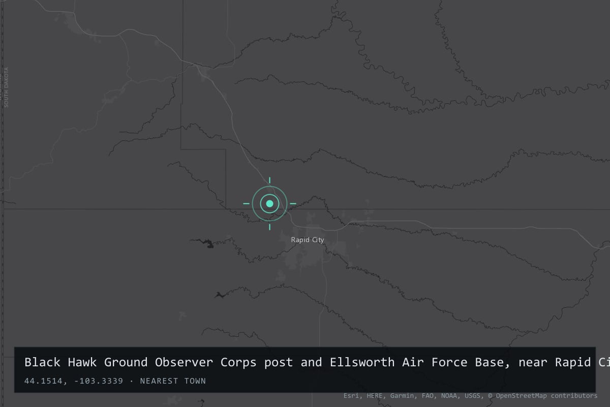Where it happened: Black Hawk Ground Observer Corps post and Ellsworth Air Force Base, near Rapid City, South Dakota, United States