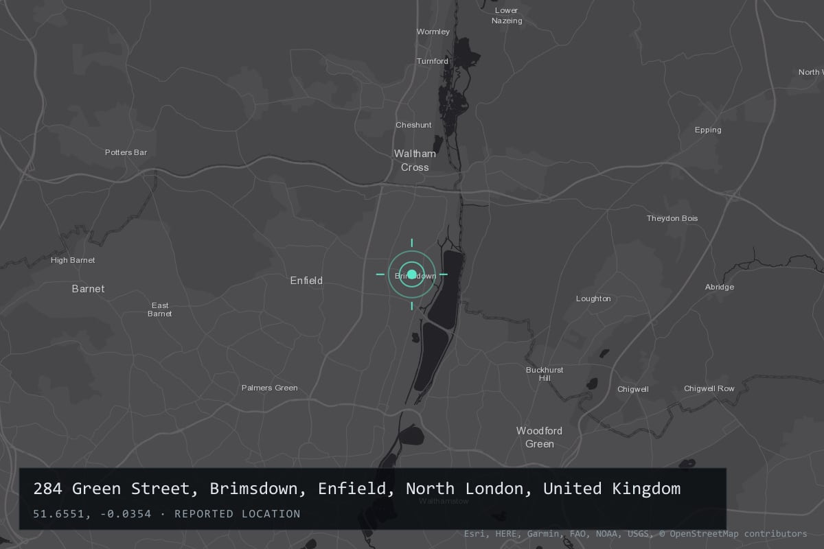 Where it happened: 284 Green Street, Brimsdown, Enfield, North London, United Kingdom