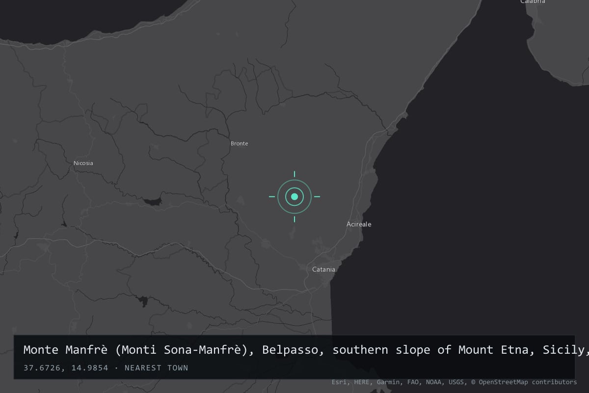 Where it happened: Monte Manfrè (Monti Sona-Manfrè), Belpasso, southern slope of Mount Etna, Sicily, Italy