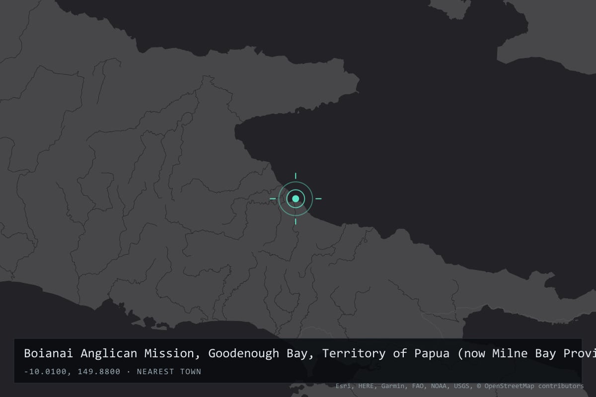 Where it happened: Boianai Anglican Mission, Goodenough Bay, Territory of Papua (now Milne Bay Province), Papua New Guinea