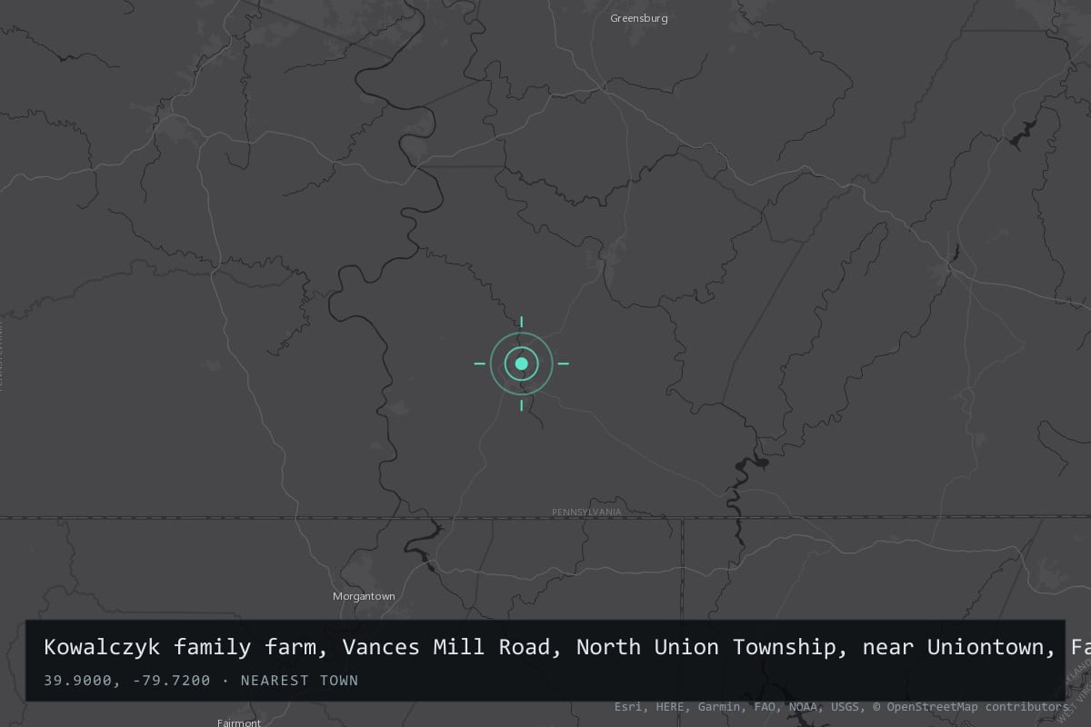 Where it happened: Kowalczyk family farm, Vances Mill Road, North Union Township, near Uniontown, Fayette County, Pennsylvania, United States