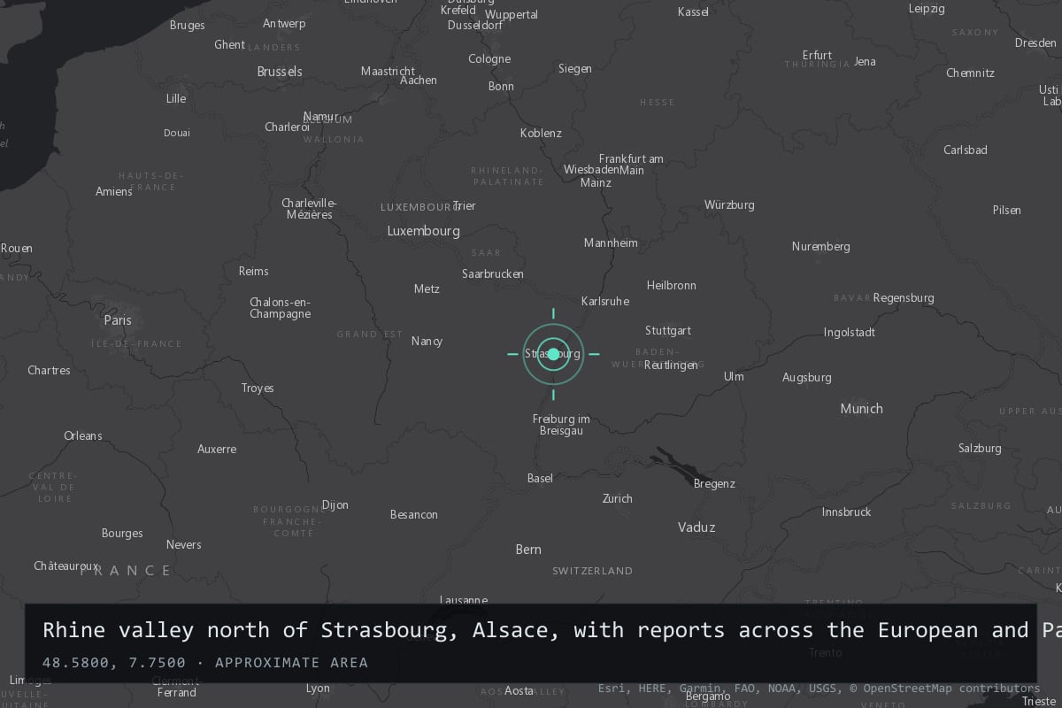 Where it happened: Rhine valley north of Strasbourg, Alsace, with reports across the European and Pacific theatres, France