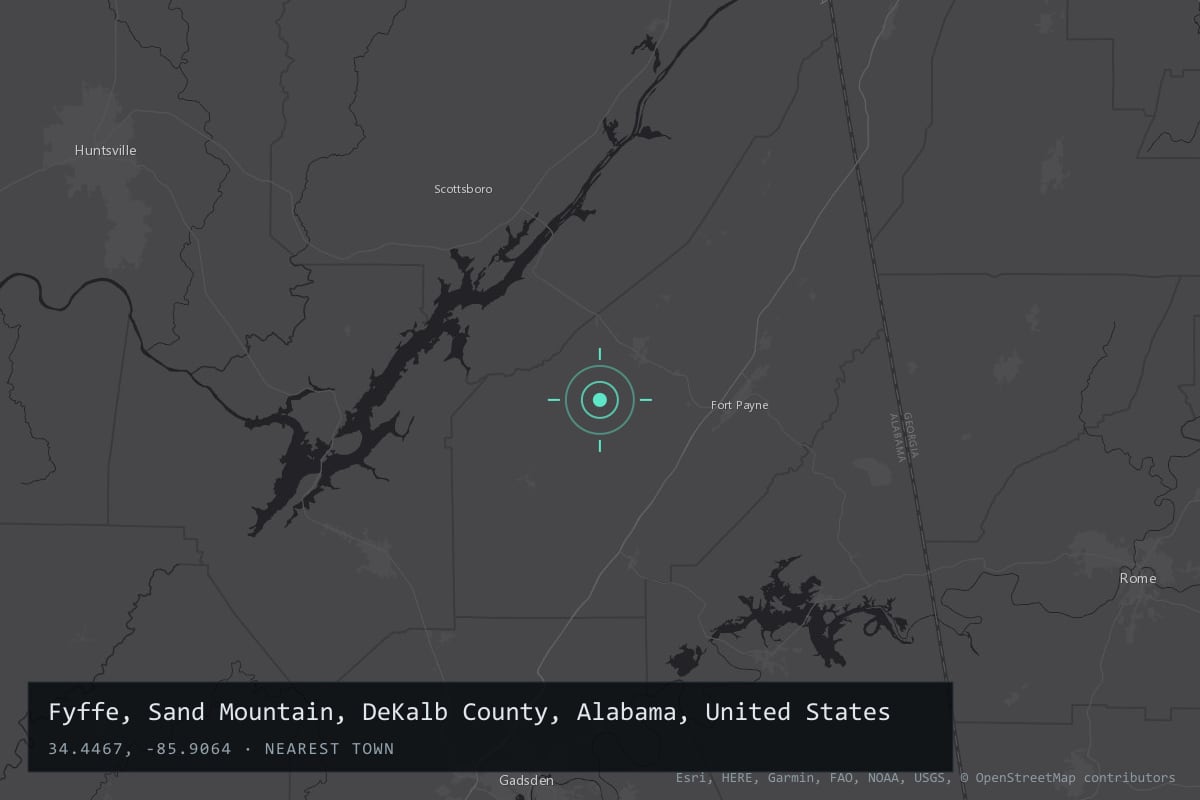 Where it happened: Fyffe, Sand Mountain, DeKalb County, Alabama, United States