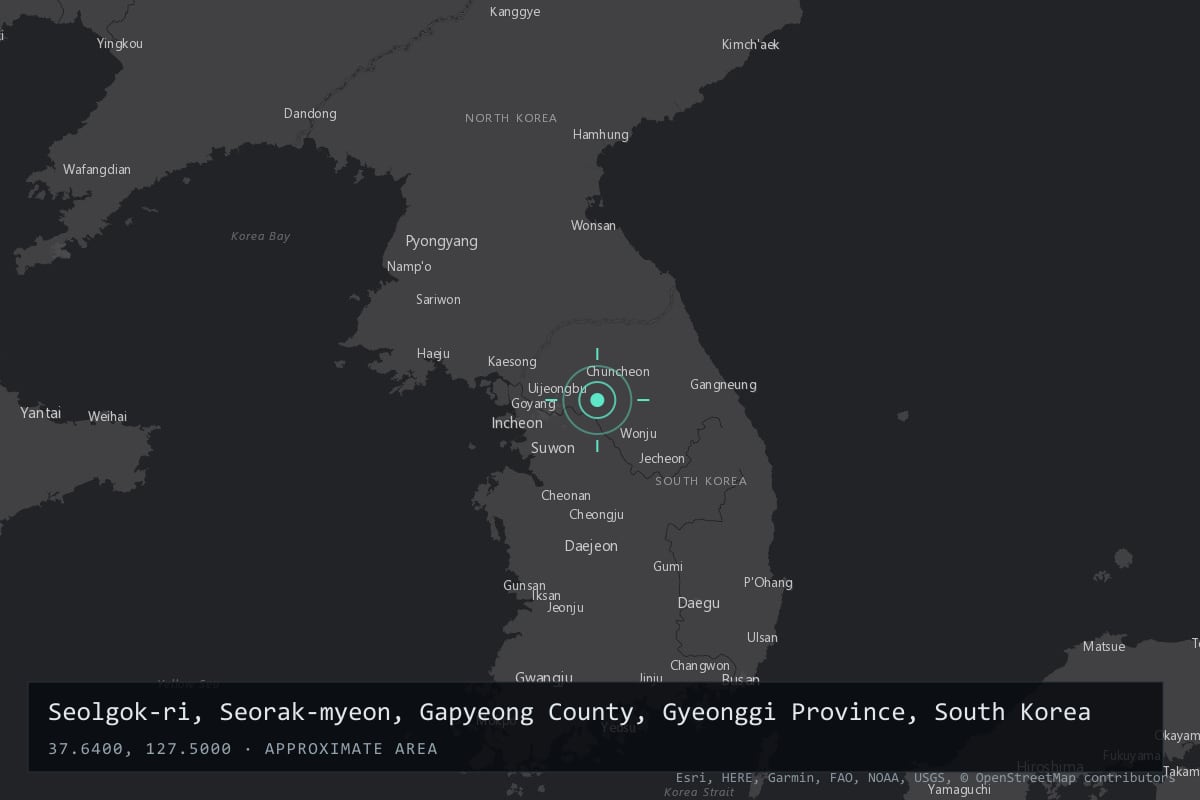 Where it happened: Seolgok-ri, Seorak-myeon, Gapyeong County, Gyeonggi Province, South Korea