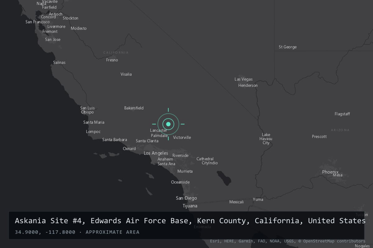 Where it happened: Askania Site #4, Edwards Air Force Base, Kern County, California, United States
