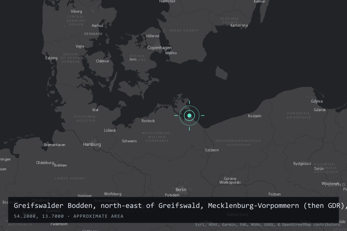 Where it happened: Greifswalder Bodden, north-east of Greifswald, Mecklenburg-Vorpommern (then GDR), Germany