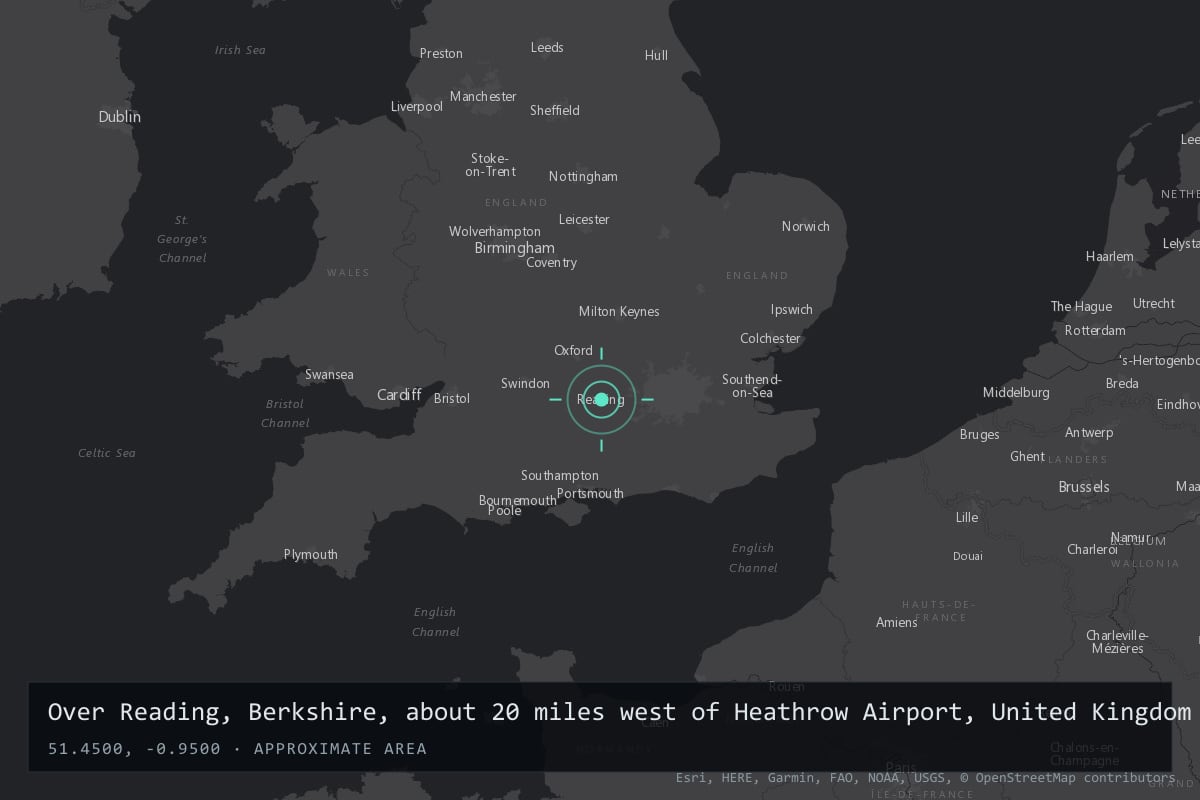 Where it happened: Over Reading, Berkshire, about 20 miles west of Heathrow Airport, United Kingdom
