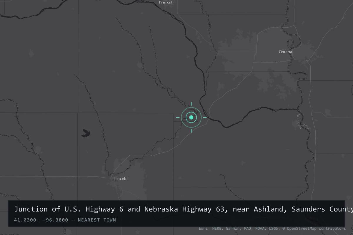 Where it happened: Junction of U.S. Highway 6 and Nebraska Highway 63, near Ashland, Saunders County, Nebraska, United States
